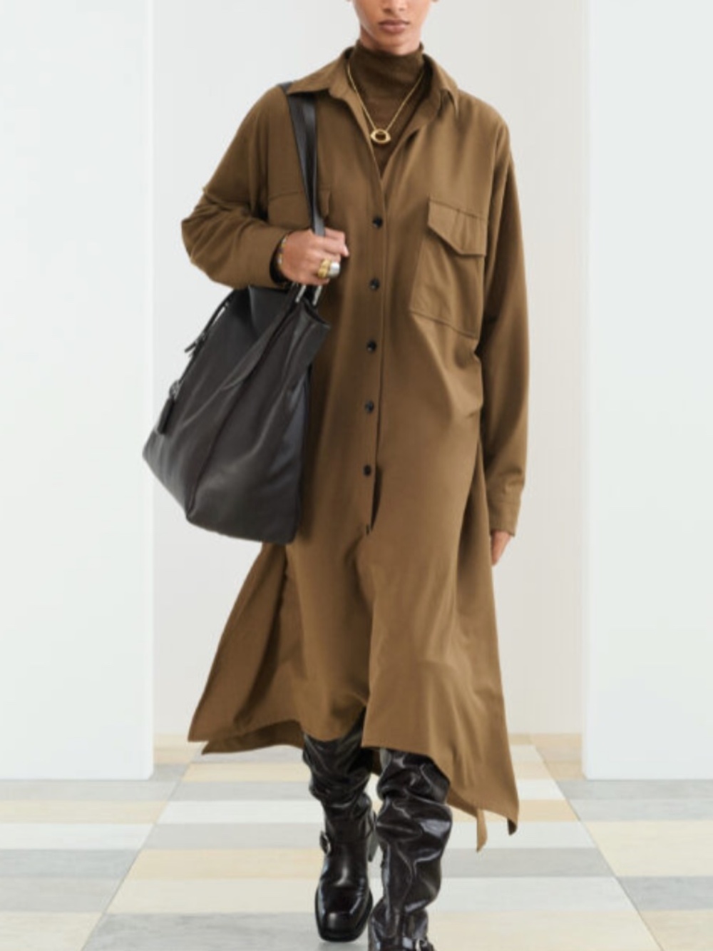 ZARA SRPLS Shirt Dress/Military Style - Brown - Sz S (Fall 2025 Season)